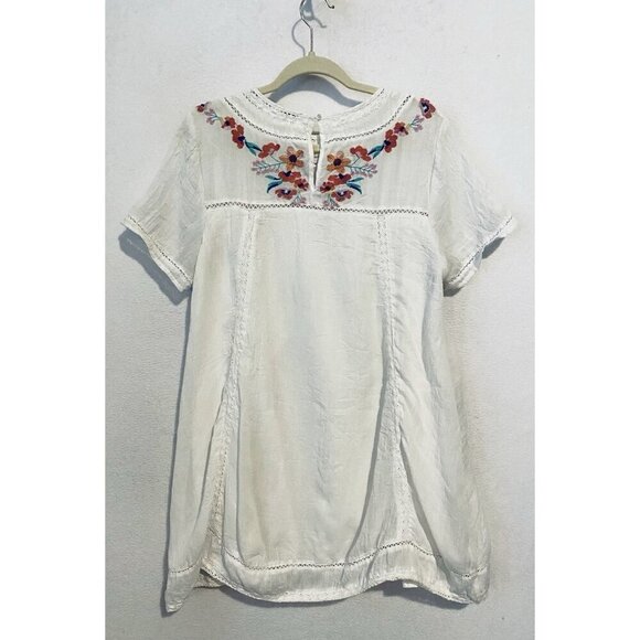 Umgee Dress Womens Medium White Boho Floral Embroidered Tunic Cottagecore Flirty - Picture 5 of 7
